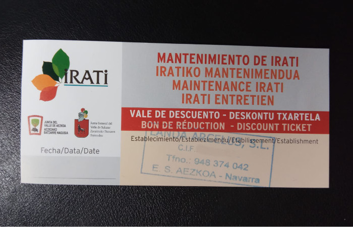 Ticket de descuento para la Selva de Irati tras consumir 15€ en algún establecimiento de los valles