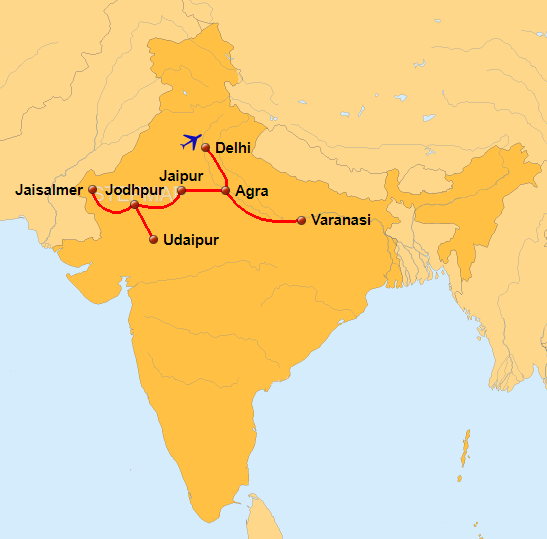 Mapa de la ruta por India