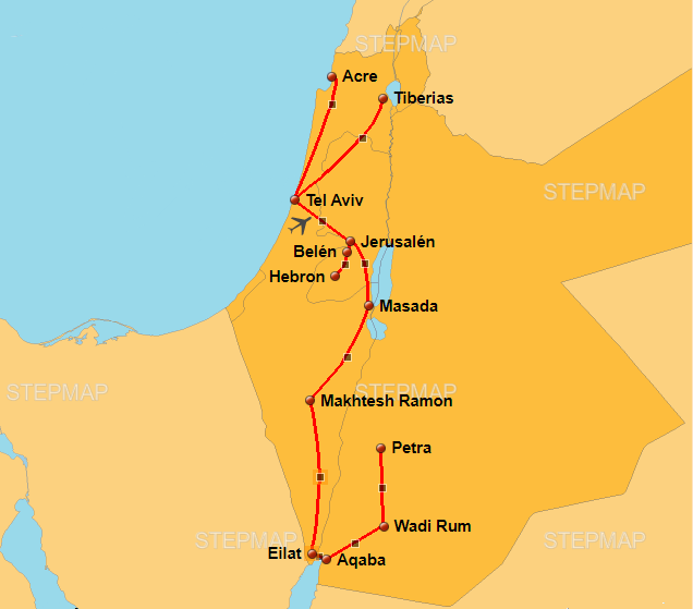 Mapa de la ruta por Israel y Palestina