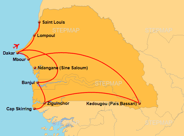 Mapa ruta Senegal y Gambia