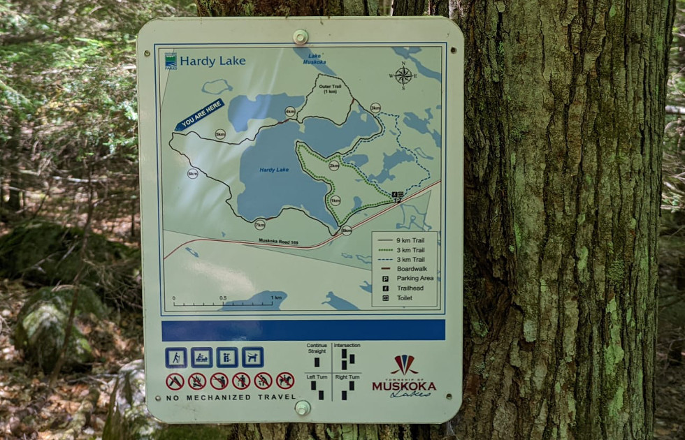 Mapa ruta Hardy Lake (Muskoka, Canada)